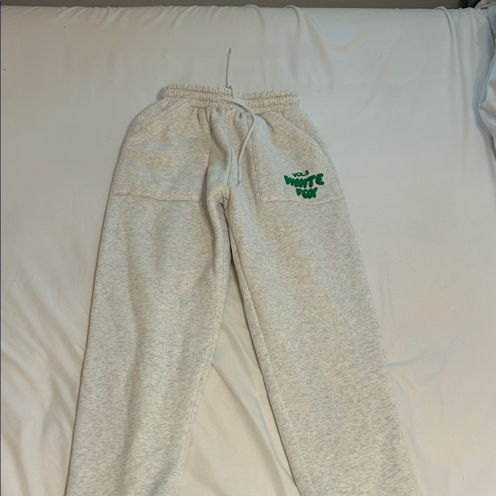 White Fox Boutique Light Gray Joggers with Green Logo